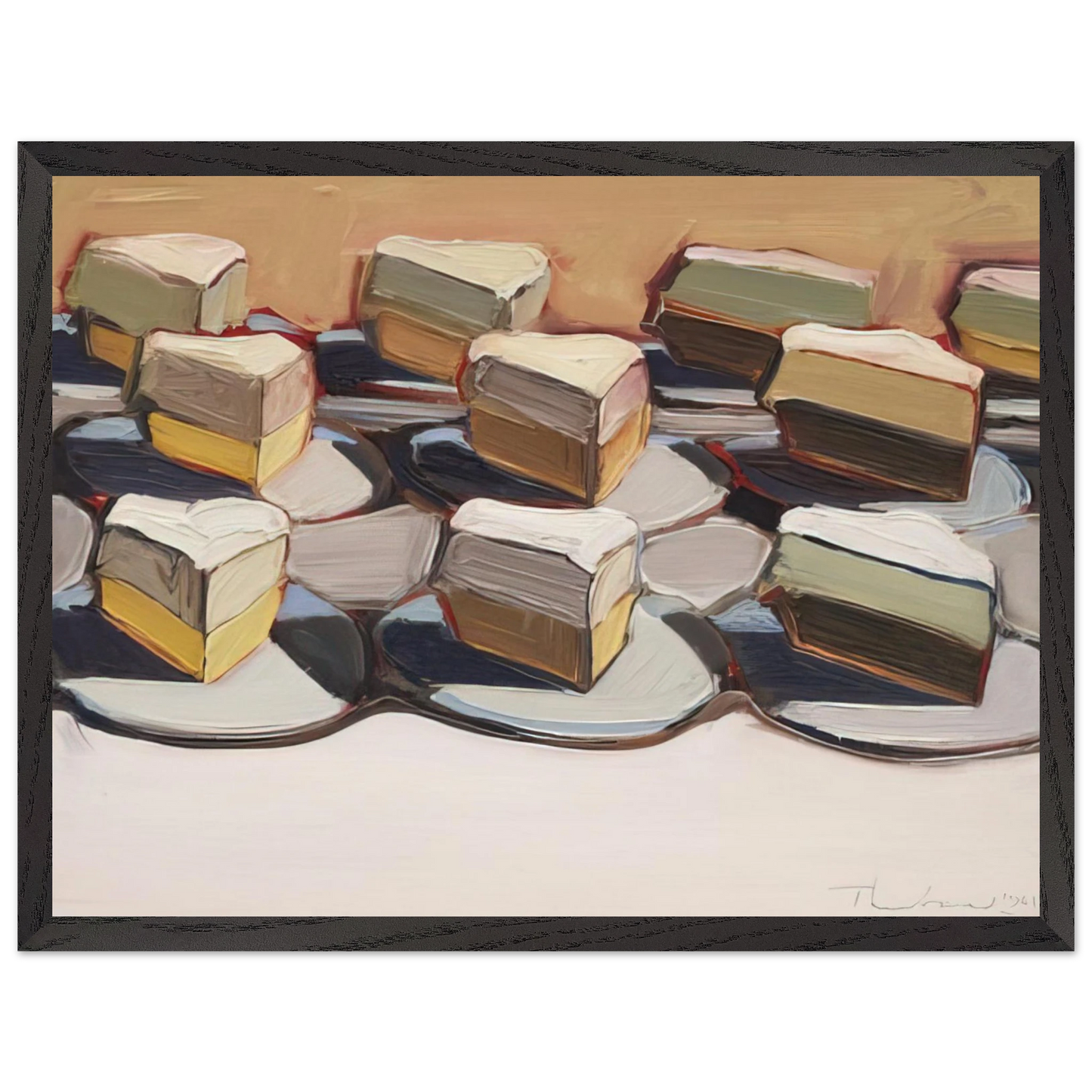 Wayne Thiebaud - Cut Meringues - 1961 Wall Art - 21x29.7 cm / 8x12" - Premium Wooden Framed Poster With Fine Art Paper - Black frame