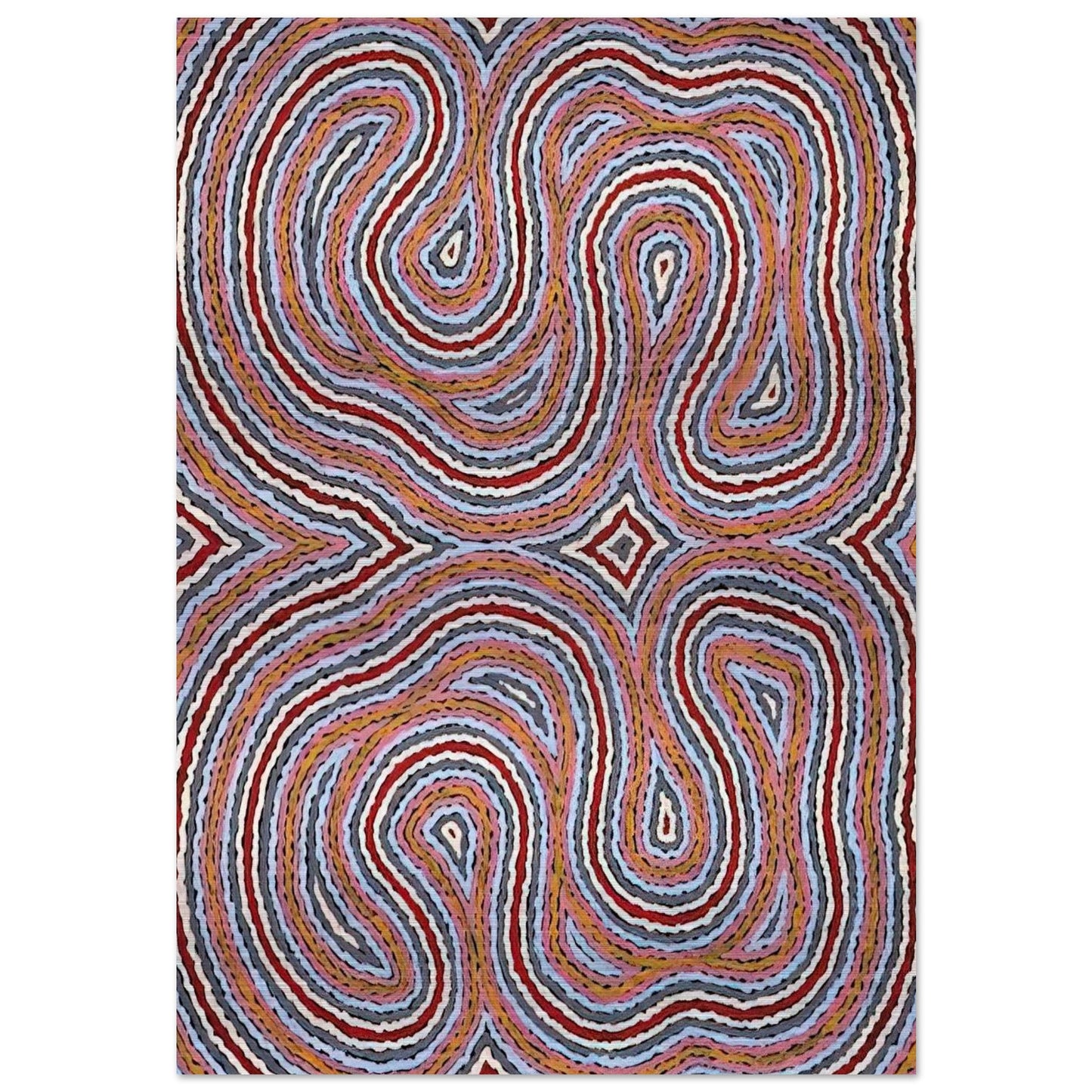 Untitled Narripi Worm Dreaming - 1996 - Clifford Possum Tjapaltjarri Brushed Aluminum Print - 70x100 cm / 28x40 inches | Clifford Possum Tjapaltjarri Aluminum Print | Clifford Possum Tjapaltjarri Prints