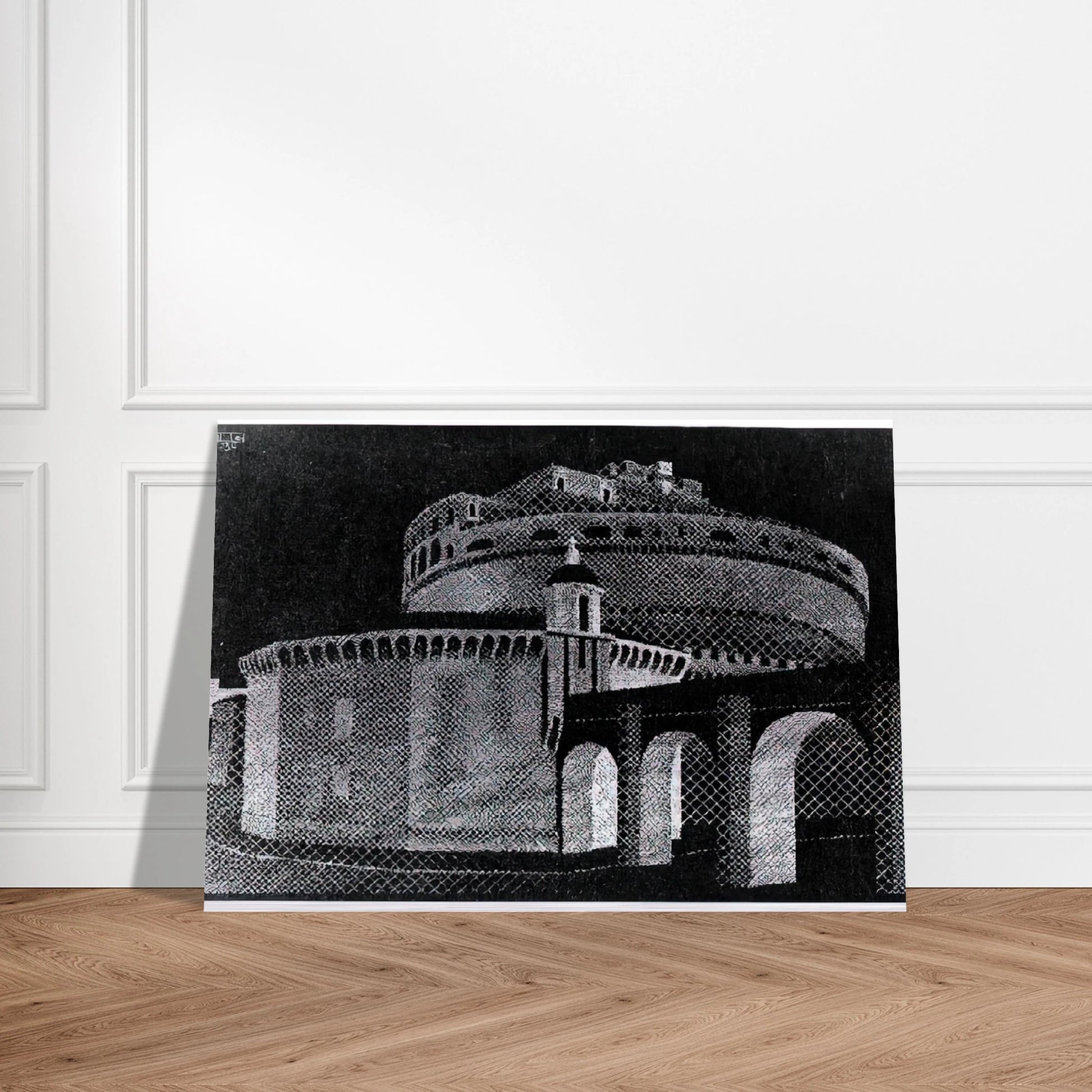 NOCTURNAL ROME CASTEL SANT ANGELO - MC Escher Brushed Aluminum Print - 70x100 cm / 28x40 inches | MC Escher Aluminum Print | MC Escher Prints | Maurits Cornelis Escher Prints