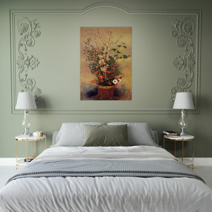 VASE OF FLOWERS WITH BRANCHES OF A FLOWERING APPLE TREE - Odilon Redon Brushed Aluminum Print - 70x100 cm / 28x40 inches | Odilon Redon Aluminum Print | Odilon Redon Prints