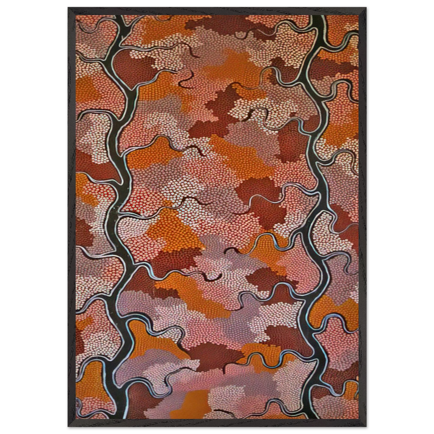 Lightning Dreaming - 1989 - Clifford Possum Tjapaltjarri 70x100 cm / 28x40 inches Framed Art Print – Black Wooden Frame