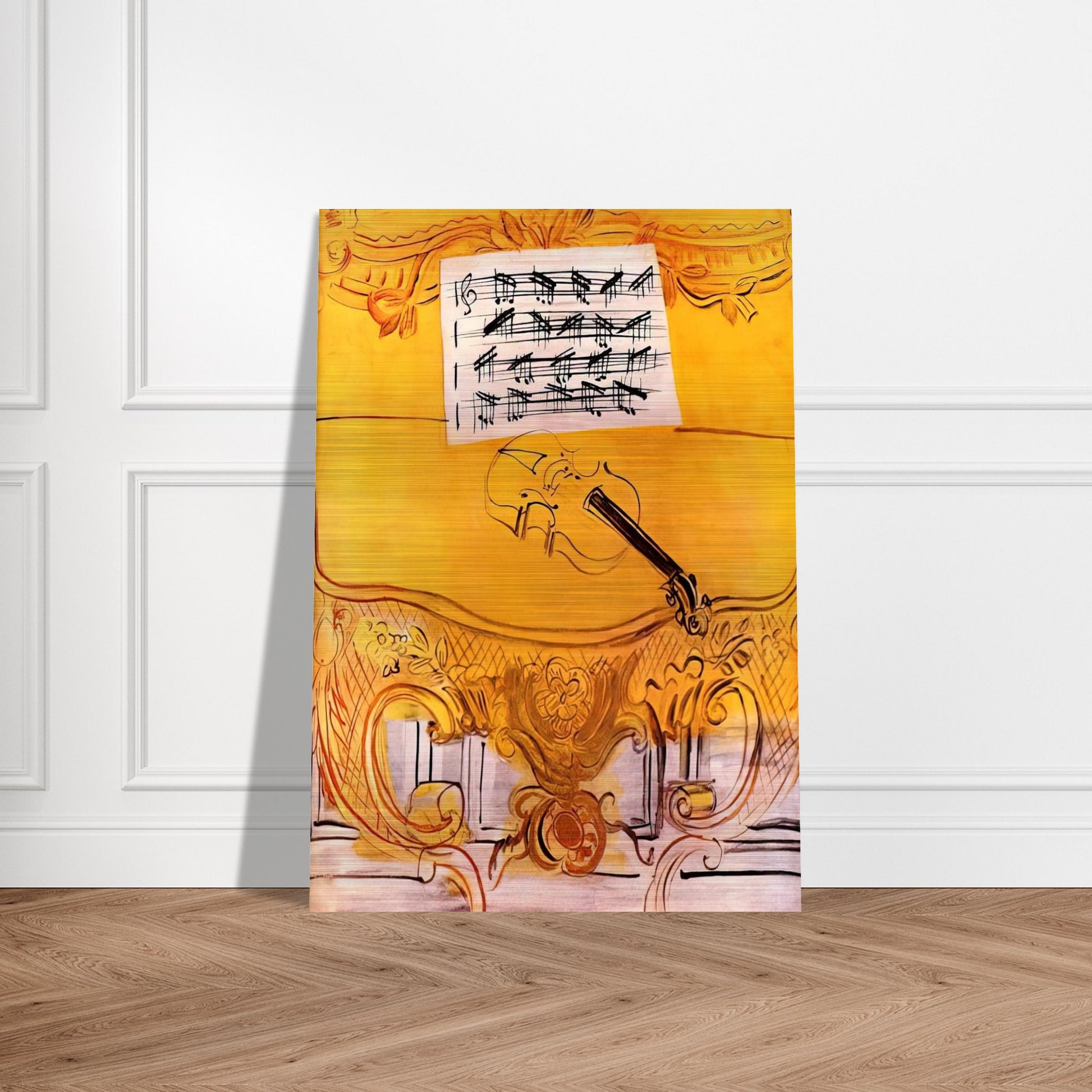 THE YELLOW CONSOLE WITH A VIOLIN 1949 - Raoul Dufy Brushed Aluminum Print - 70x100 cm / 28x40 inches | Raoul Dufy Aluminum Print | Raoul Dufy Prints