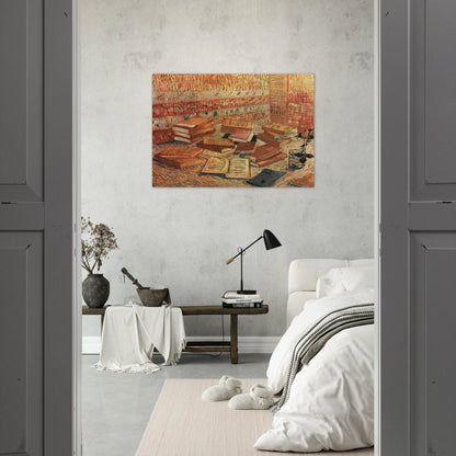 Still Life - French Novels and Rose - Vincent van Gogh Brushed Aluminum Print - 70x100 cm / 28x40 inches | Vincent van Gogh Aluminum Print | Vincent van Gogh Prints