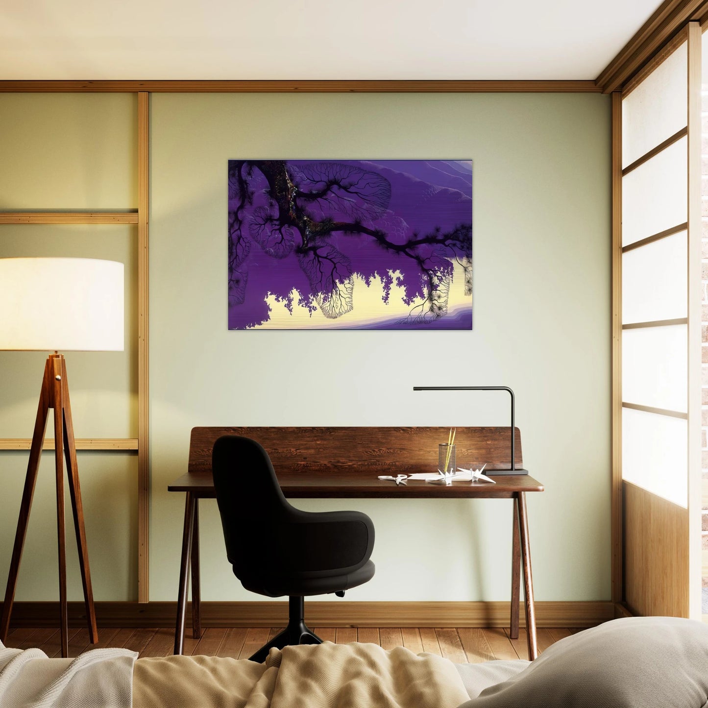 Purple Coastline - Eyvind Earle Brushed Aluminum Print - 70x100 cm / 28x40 inches | Eyvind Earle Aluminum Print | Eyvind Earle Prints