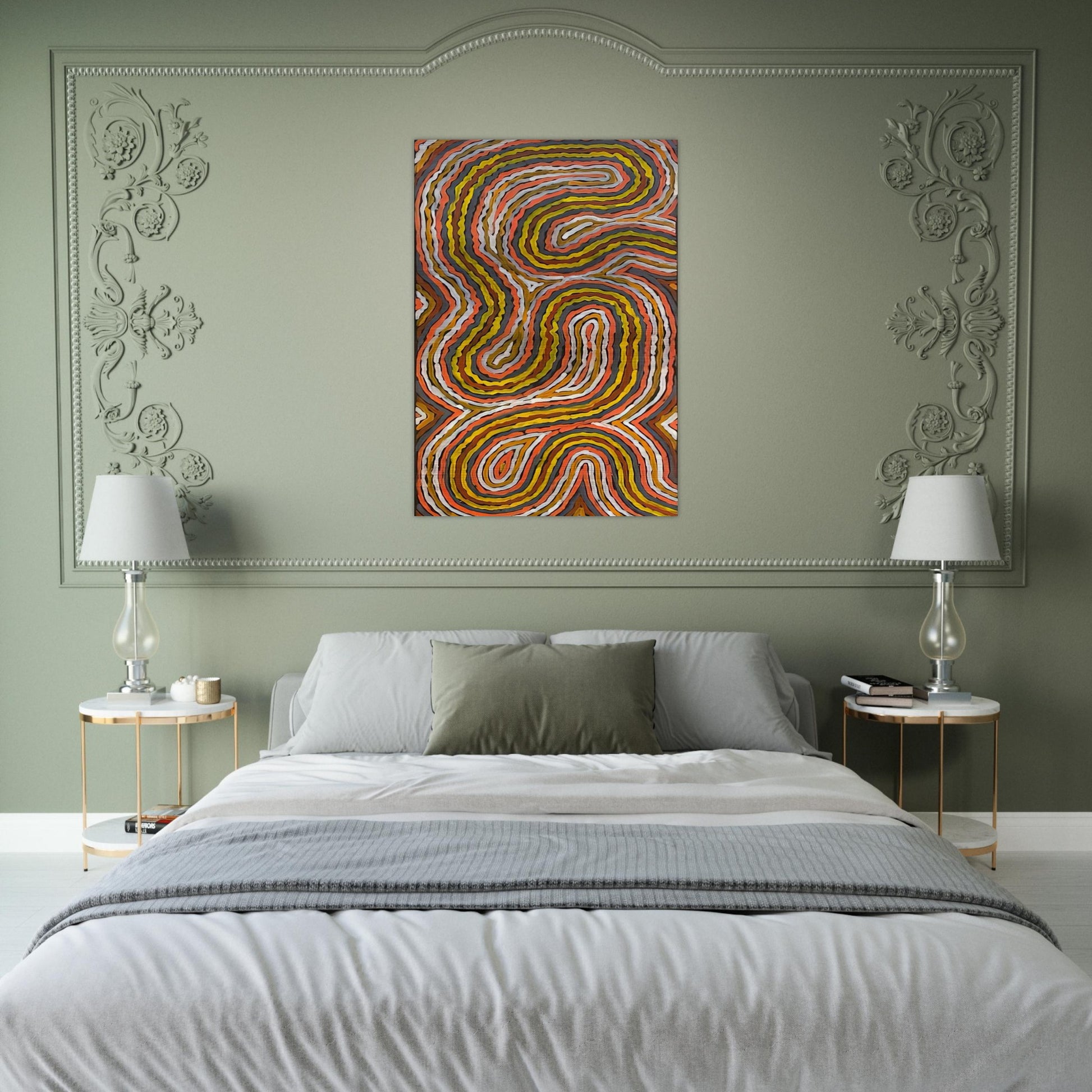 Worm Dreaming Napperby - 1996 - Clifford Possum Tjapaltjarri Brushed Aluminum Print - 70x100 cm / 28x40 inches | Clifford Possum Tjapaltjarri Aluminum Print | Clifford Possum Tjapaltjarri Prints