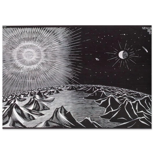 THE 4TH DAY OF THE CREATION - MC Escher Brushed Aluminum Print - 70x100 cm / 28x40 inches | MC Escher Aluminum Print | MC Escher Prints | Maurits Cornelis Escher Prints