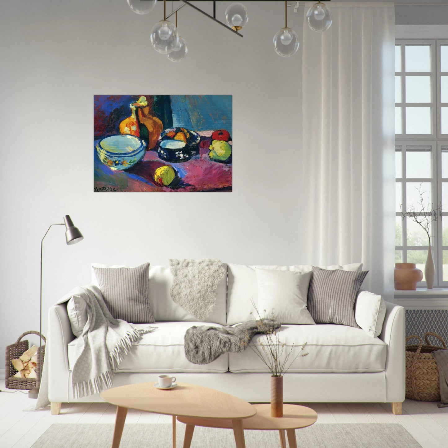 DISHES AND FRUIT ON A RED AND BLACK CARPET 1901 - Henri Matisse Brushed Aluminum Print - 70x100 cm / 28x40 inches | Henri Matisse Aluminum Print | Henri Matisse Prints