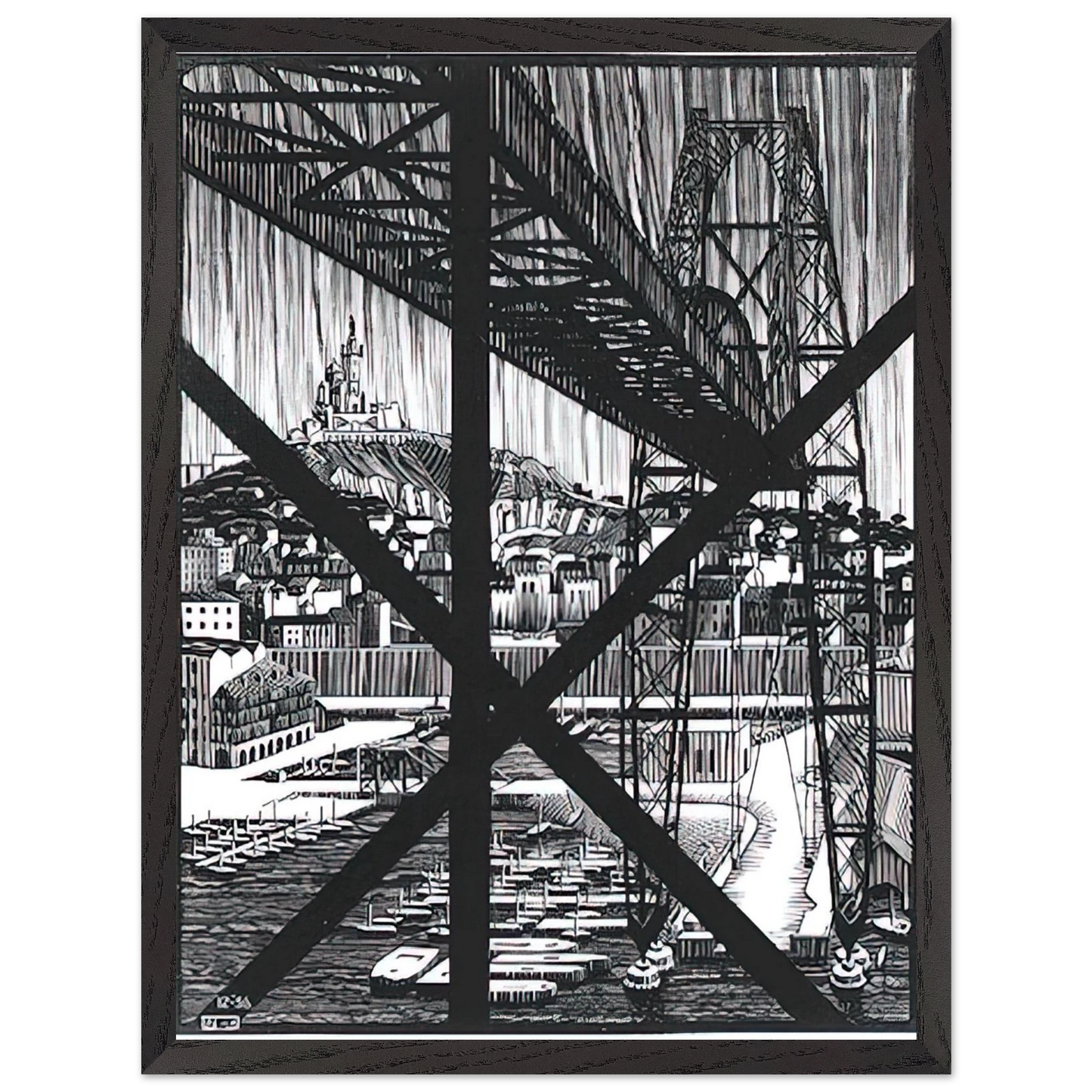 MC Escher - MARCEILLES DECEMBER 1936 1936 Wall Art - 60x80 cm / 24x32 inches - Premium Wooden Framed Poster With Fine Art Paper - Black frame