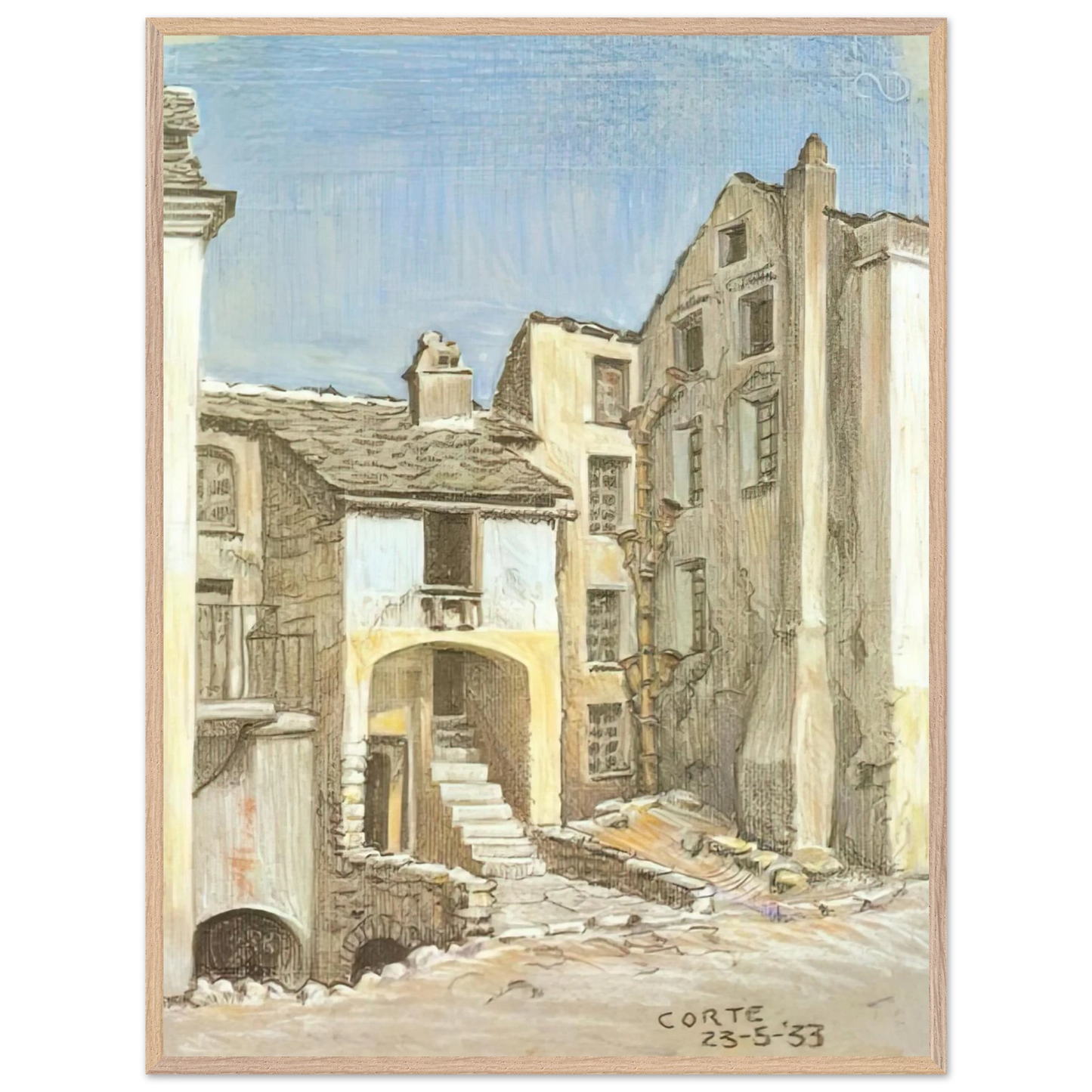 MC Escher - CORTE CORSICA Wall Art - 21x29.7 cm / 8x12" - Premium Wooden Framed Poster With Fine Art Paper-canvas - Wood frame