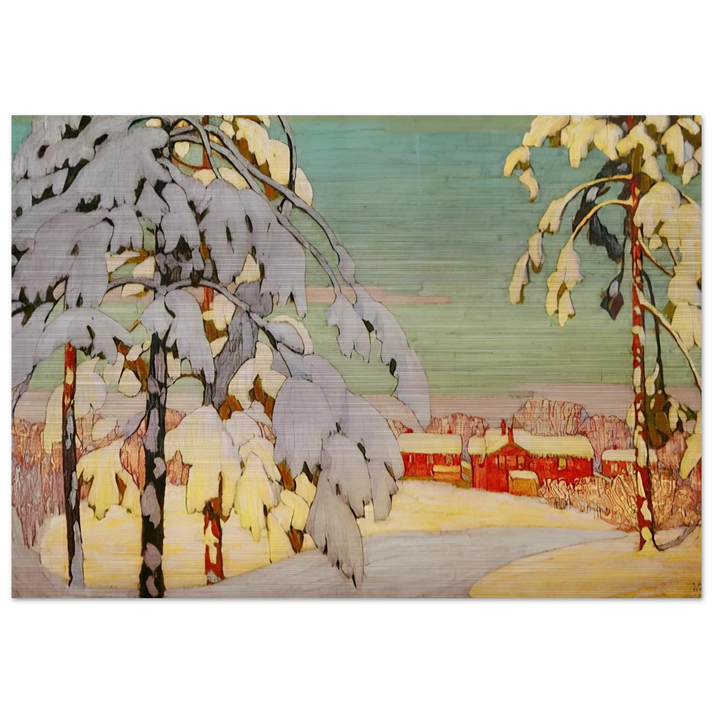 Winter Landscape with Pink House - 1918 - Lawren Harris Brushed Aluminum Print - 70x100 cm / 28x40 inches | Lawren Harris Aluminum Print | Lawren Harris Prints
