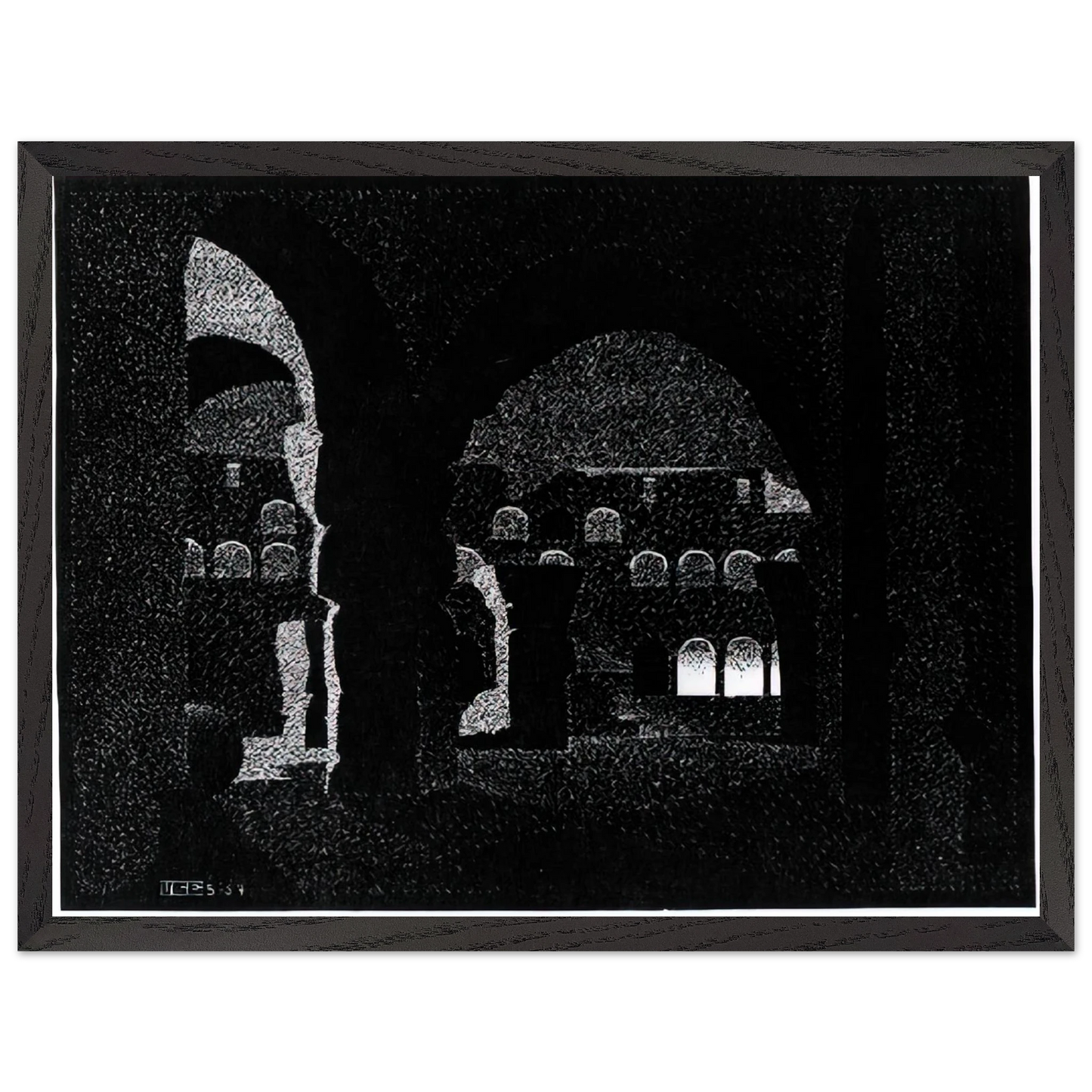 MC Escher - NOCTURNAL ROME COLOSSEUM Wall Art - 60x80 cm / 24x32 inches - Premium Wooden Framed Poster With Fine Art Paper - Black frame