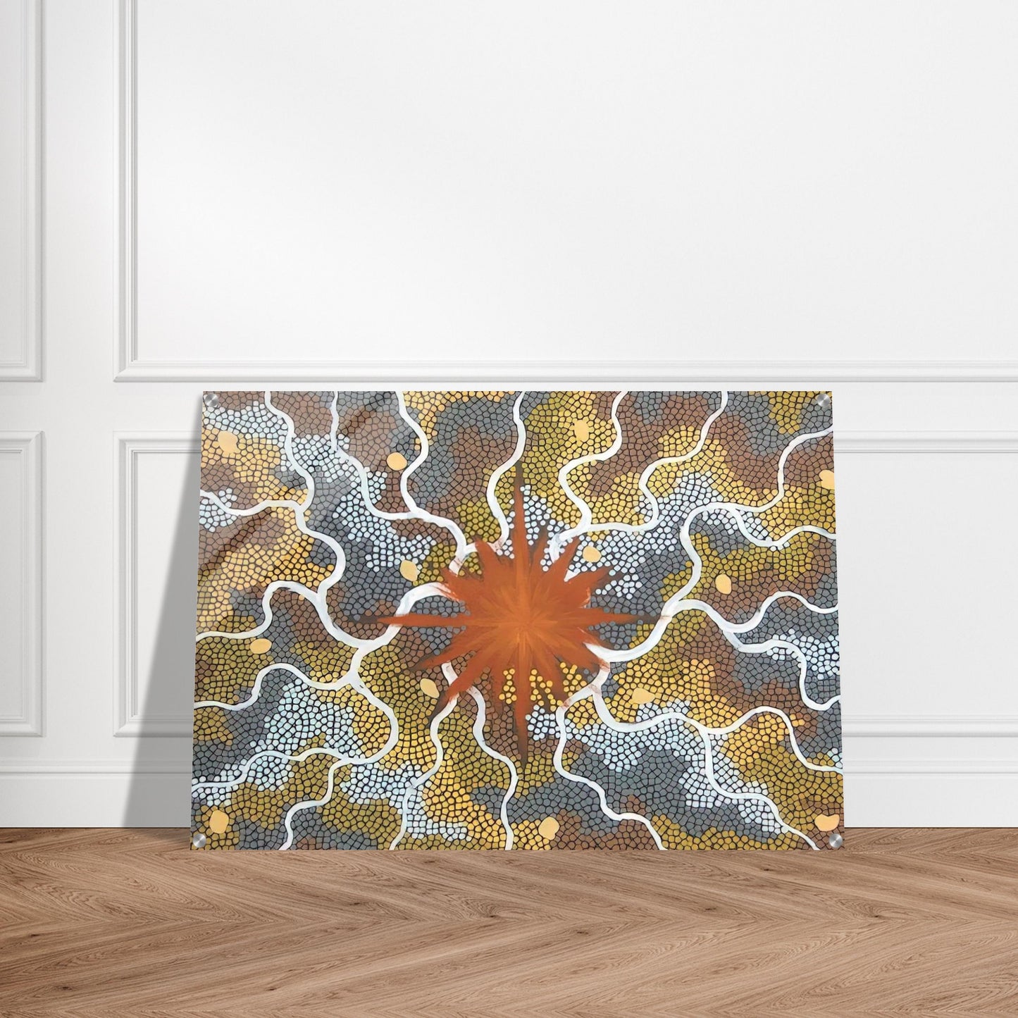 Creation, Lightning Dreaming - 1993 - Clifford Possum Tjapaltjarri Acrylic Print - 70x100 cm / 28x40″ inches