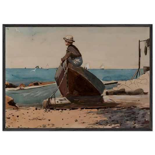 WAITING FOR DAD - Winslow Homer 70x100 cm / 28x40 inches Framed Art Print – Black Wooden Frame