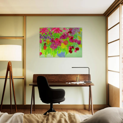 Blue Vase, Many Flowers - Naïve Art Primitivism, Pop Art - Walasse Ting Brushed Aluminum Print - 70x100 cm / 28x40 inches | Walasse Ting Aluminum Print | Walasse Ting Prints