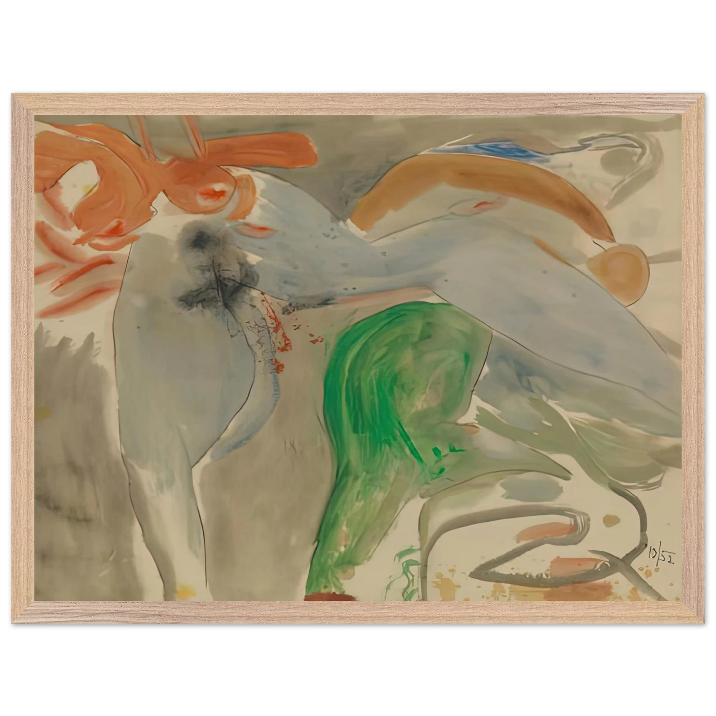 Helen Frankenthaler - Scene with Nude, 1952- Wall Art - 60x80 cm / 24x32 inches - Premium Wooden Framed Poster With Fine Art Paper-canvas - Wood frame