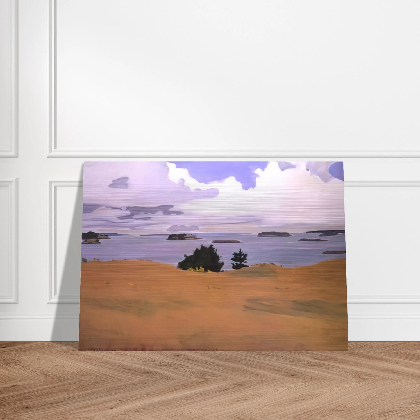 PENOBSCOT BAY WITH YELLOW FIELD 1968 - Fairfield Porter Brushed Aluminum Print - 70x100 cm / 28x40 inches | Fairfield Porter Aluminum Print | Fairfield Porter Prints