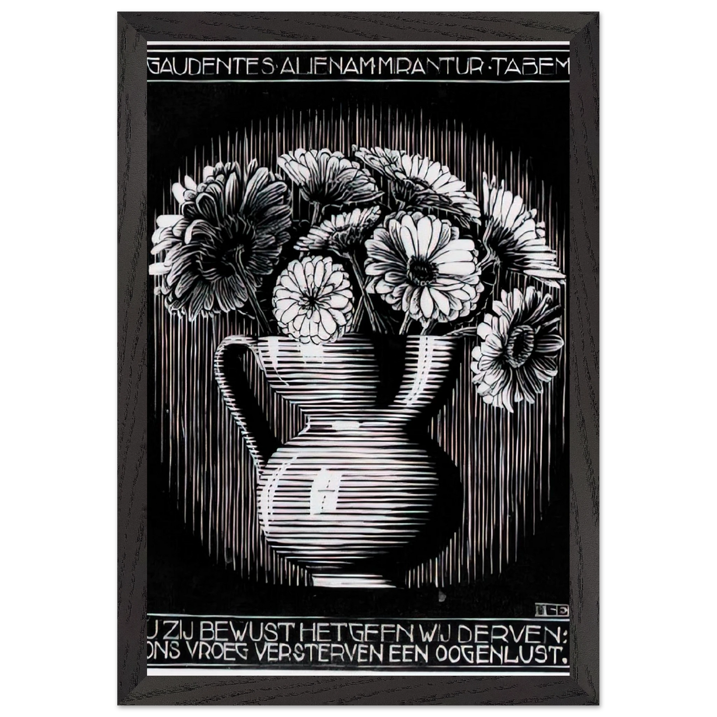 MC Escher - EMBLEMATA VASE Wall Art - 21x29.7 cm / 8x12" - Premium Wooden Framed Poster With Fine Art Paper-canvas - White frame