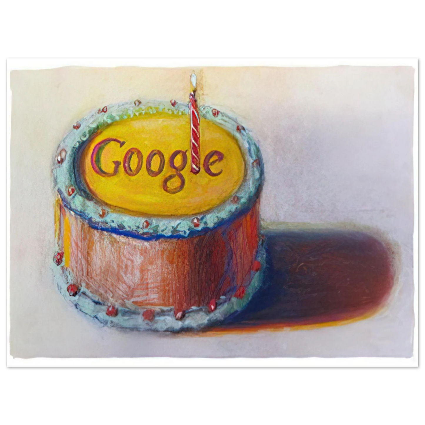 Wayne Thiebaud - Google - 12th Birthday Cake Doodle - 2010 Wall Art - 21x29.7 cm / 8x12" - Fine Art Poster-canvas - -