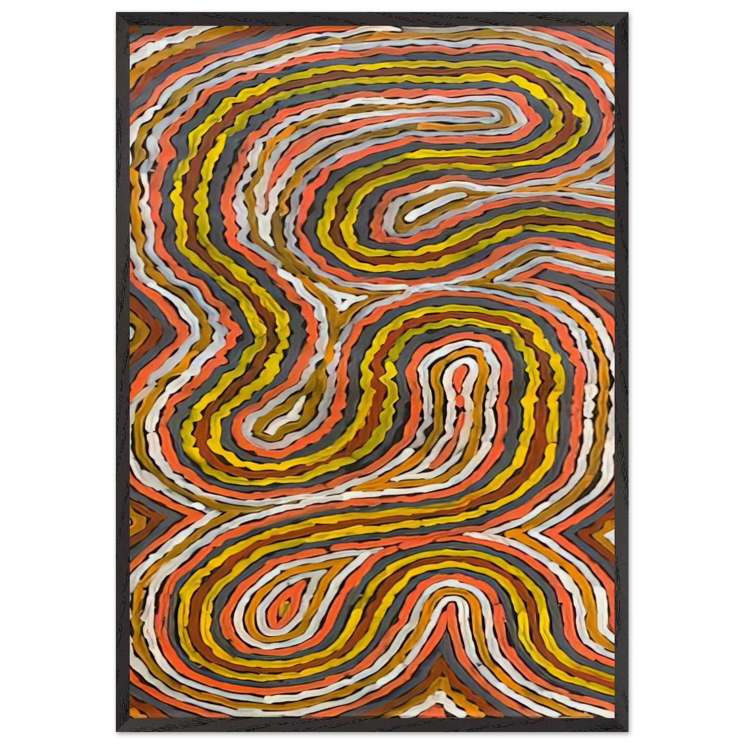 Worm Dreaming Napperby - 1996 - Clifford Possum Tjapaltjarri 70x100 cm / 28x40 inches Framed Art Print – Black Wooden Frame