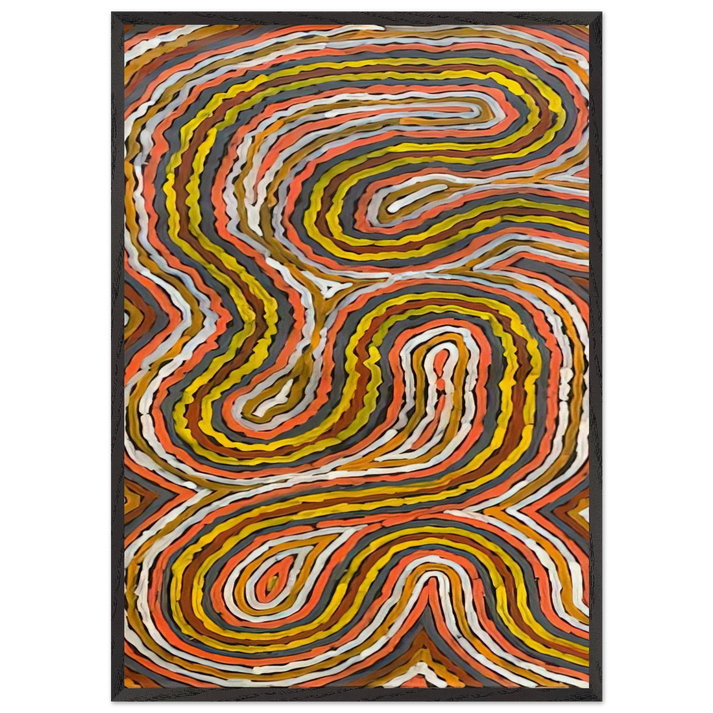 Worm Dreaming Napperby - 1996 - Clifford Possum Tjapaltjarri 70x100 cm / 28x40 inches Framed Art Print – Black Wooden Frame