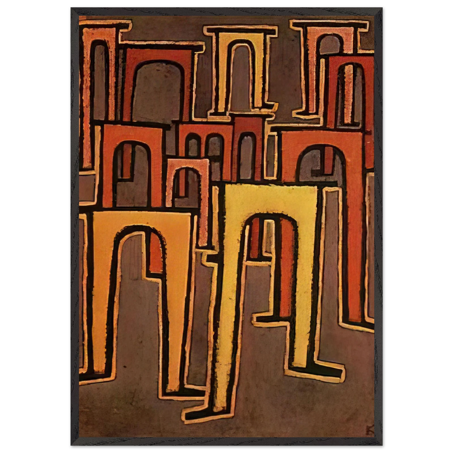 REVOLUTION OF THE VIADUCT 1937 - Paul Klee 70x100 cm / 28x40 inches Framed Art Print – Black Wooden Frame