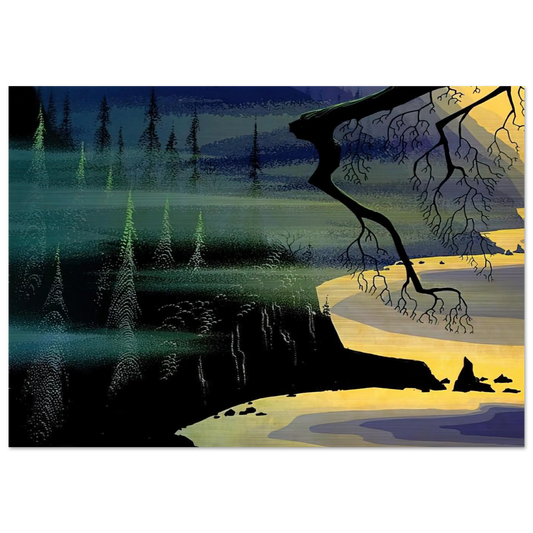 Blue Mist - Eyvind Earle Brushed Aluminum Print - 70x100 cm / 28x40 inches | Eyvind Earle Aluminum Print | Eyvind Earle Prints