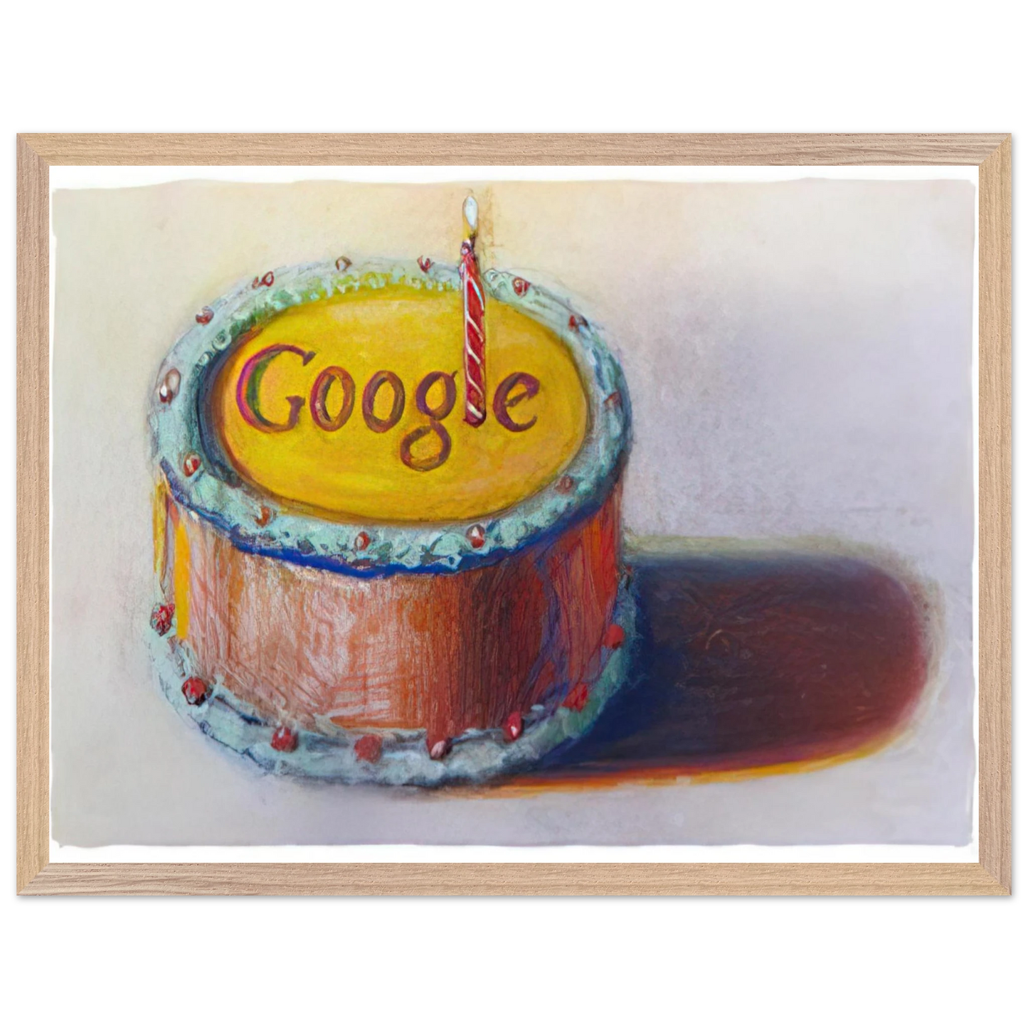 Wayne Thiebaud - Google - 12th Birthday Cake Doodle - 2010 Wall Art - 60x80 cm / 24x32 inches - Premium Wooden Framed Poster With Fine Art Paper-canvas - White frame