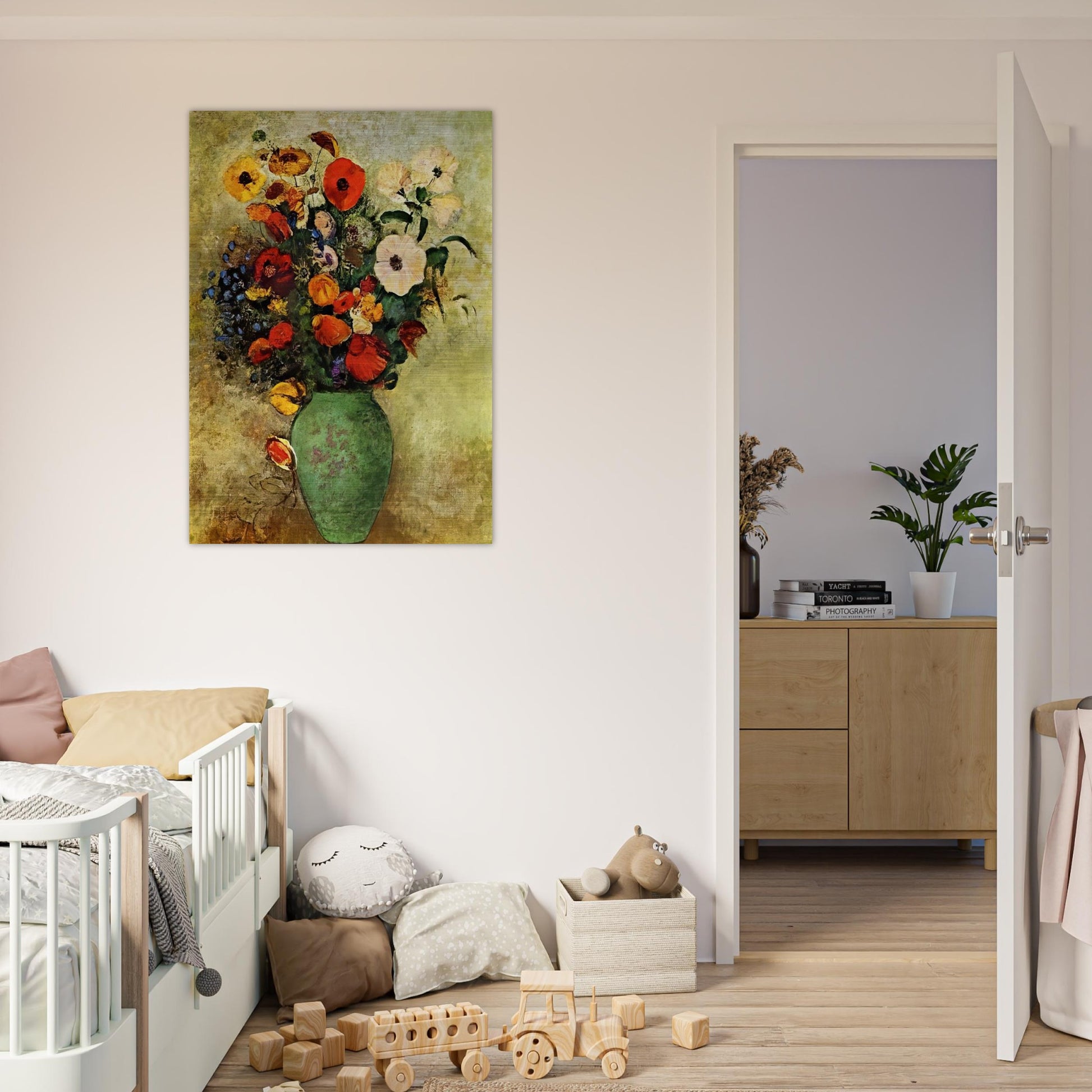BOUQUET OF FLOWERS IN A GREEN VASE - Odilon Redon Brushed Aluminum Print - 70x100 cm / 28x40 inches | Odilon Redon Aluminum Print | Odilon Redon Prints