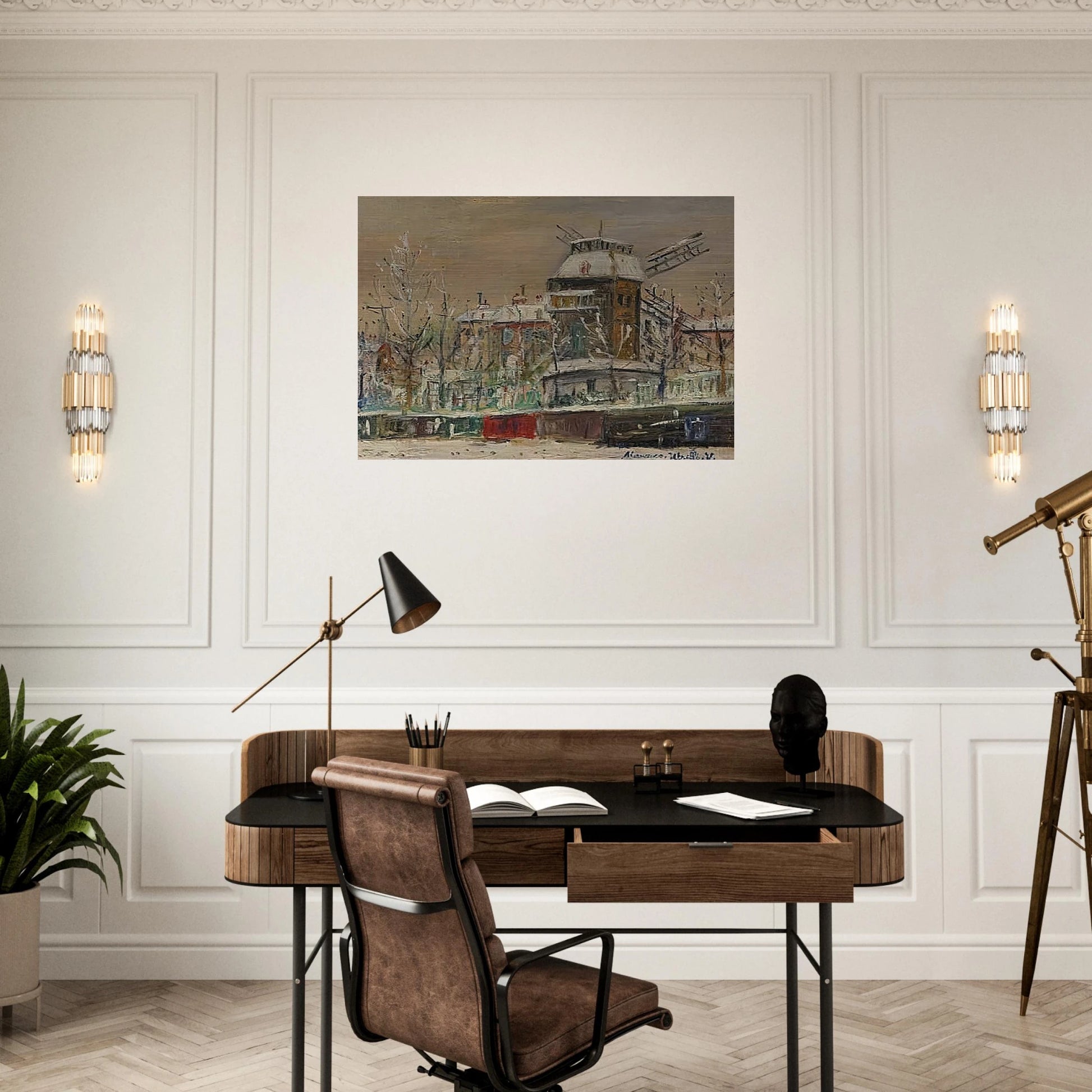 MOULIN DE LA GALETTE UNDER THE SNOW 1 - Maurice Utrillo Brushed Aluminum Print - 70x100 cm / 28x40 inches | Maurice Utrillo Aluminum Print | Maurice Utrillo Prints