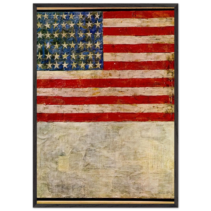 FLAG ABOVE WHITE - Jasper Johns 70x100 cm / 28x40 inches Framed Art Print – Black Wooden Frame