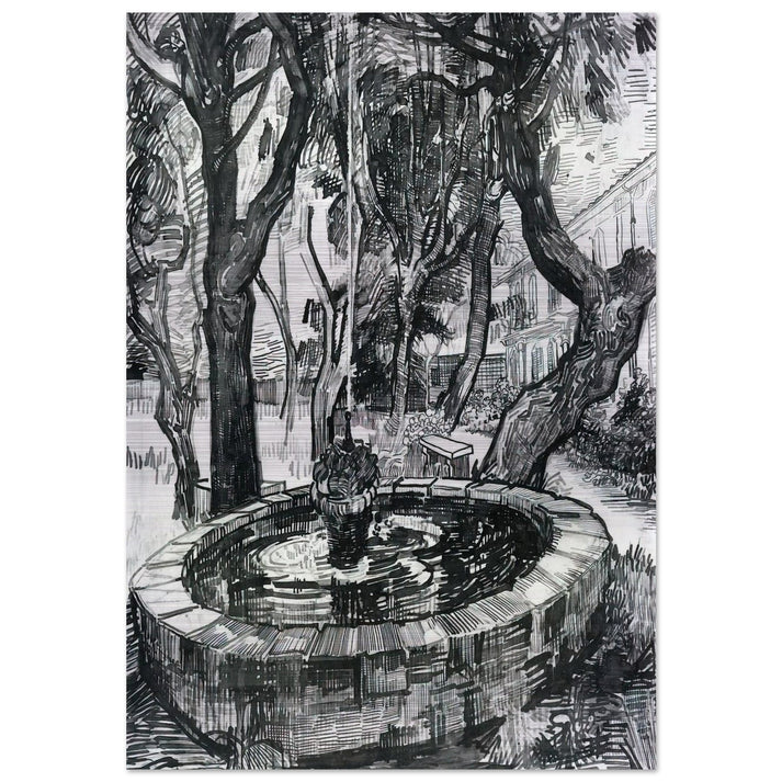 Fountain in the Garden of Saint-Paul Hospital - Vincent van Gogh Brushed Aluminum Print - 70x100 cm / 28x40 inches | Vincent van Gogh Aluminum Print | Vincent van Gogh Prints