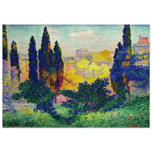 The Cypresses at Cagnes - Henri-Edmond Cross Brushed Aluminum Print - 70x100 cm / 28x40 inches | Henri-Edmond Cross Aluminum Print | Henri-Edmond Cross Prints
