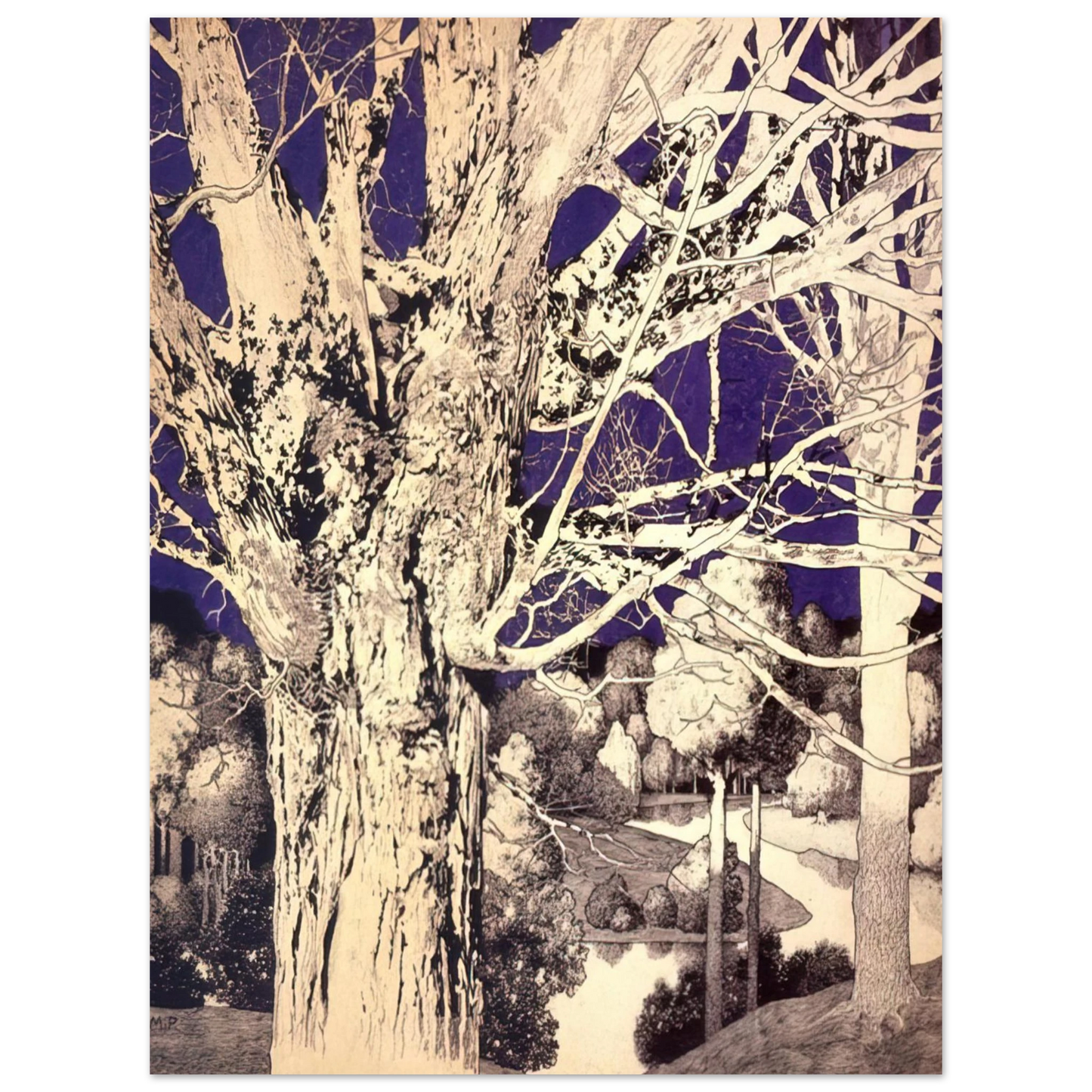 Maxfield Parrish - Solitude Wall Art - 30x40 cm / 12x16 inches - Premium Wooden Framed Poster With Fine Art Paper-canvas - White frame