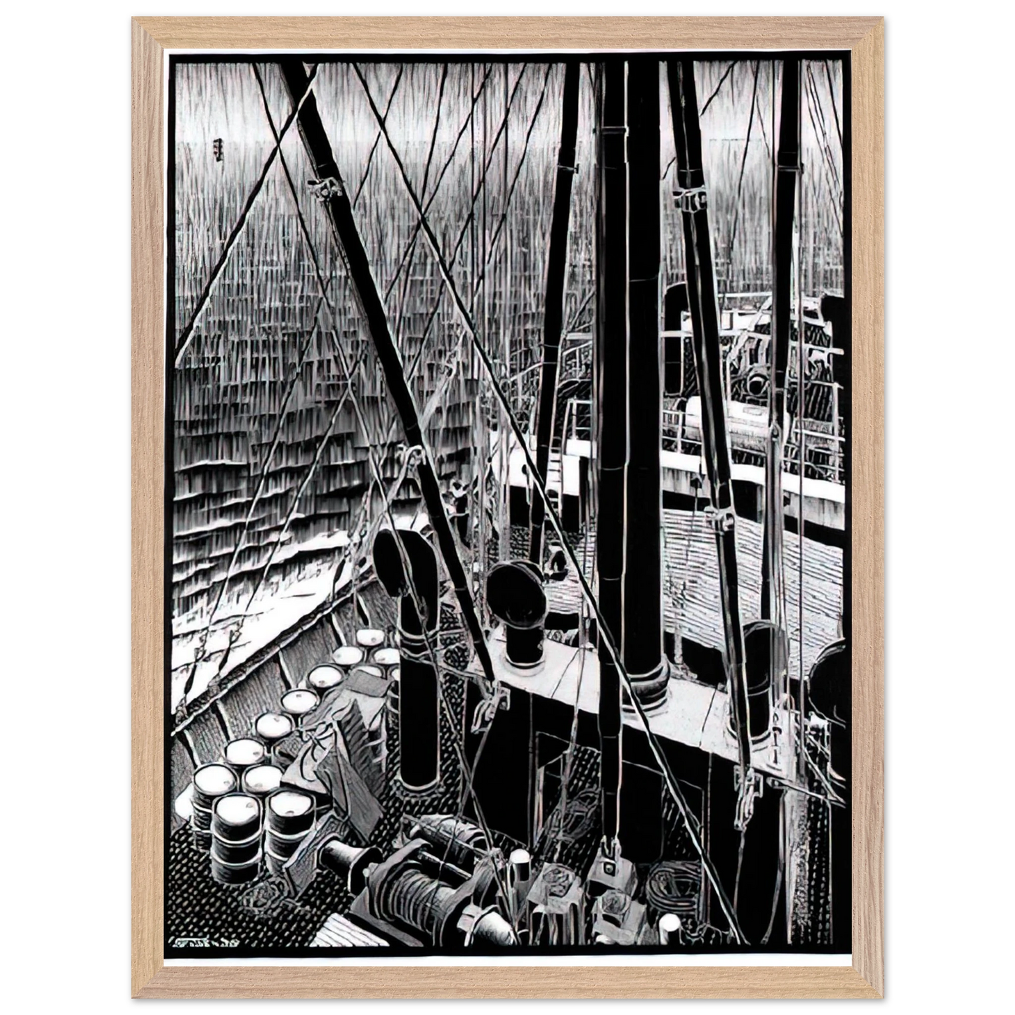 MC Escher - FREIGHTER SEPTEMBER 1936 1936 Wall Art - 60x80 cm / 24x32 inches - Premium Wooden Framed Poster With Fine Art Paper-canvas - White frame
