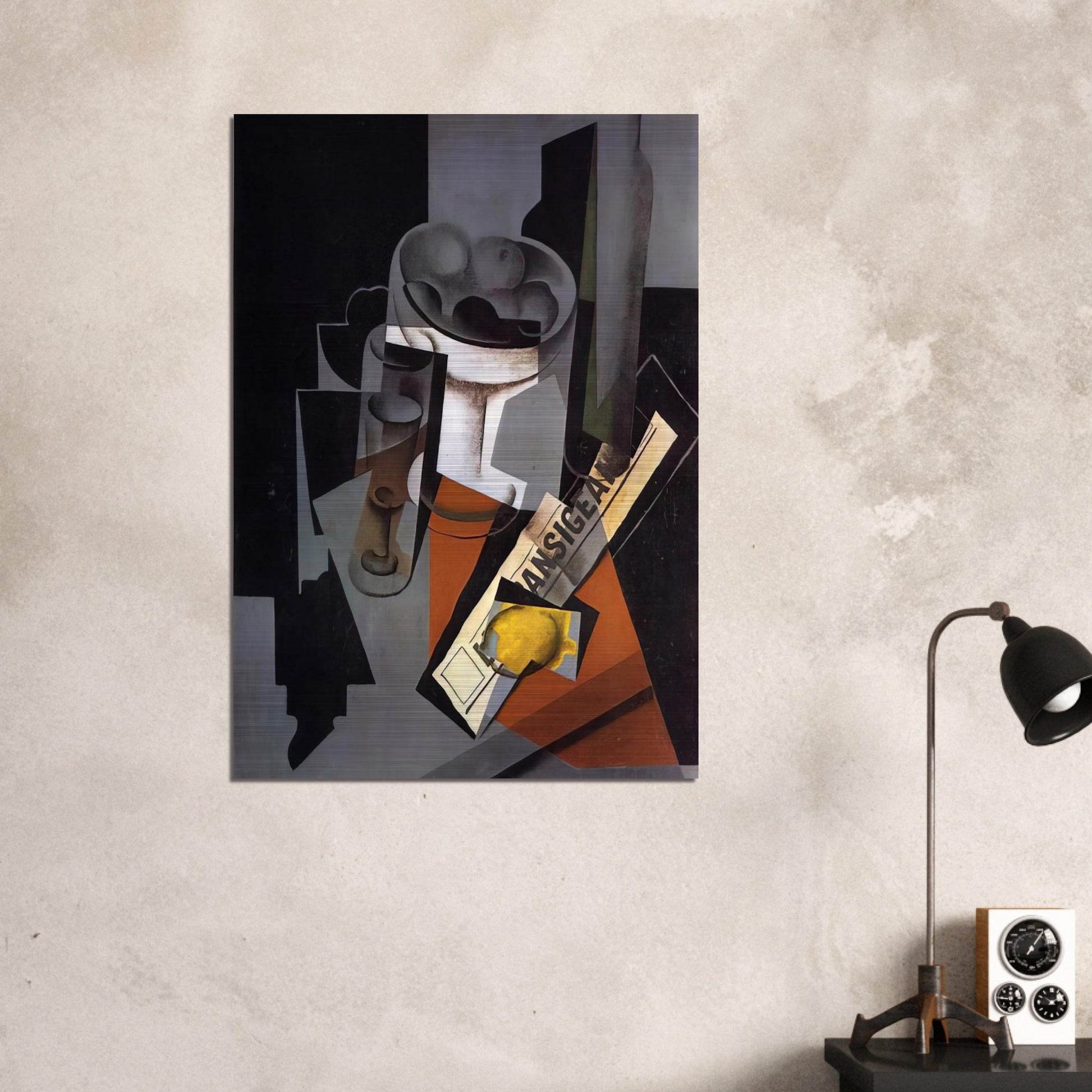 STILL LIFE WITH NEWSPAPER 1916 1 - Juan Gris Brushed Aluminum Print - 70x100 cm / 28x40 inches | Juan Gris Aluminum Print | Juan Gris Prints