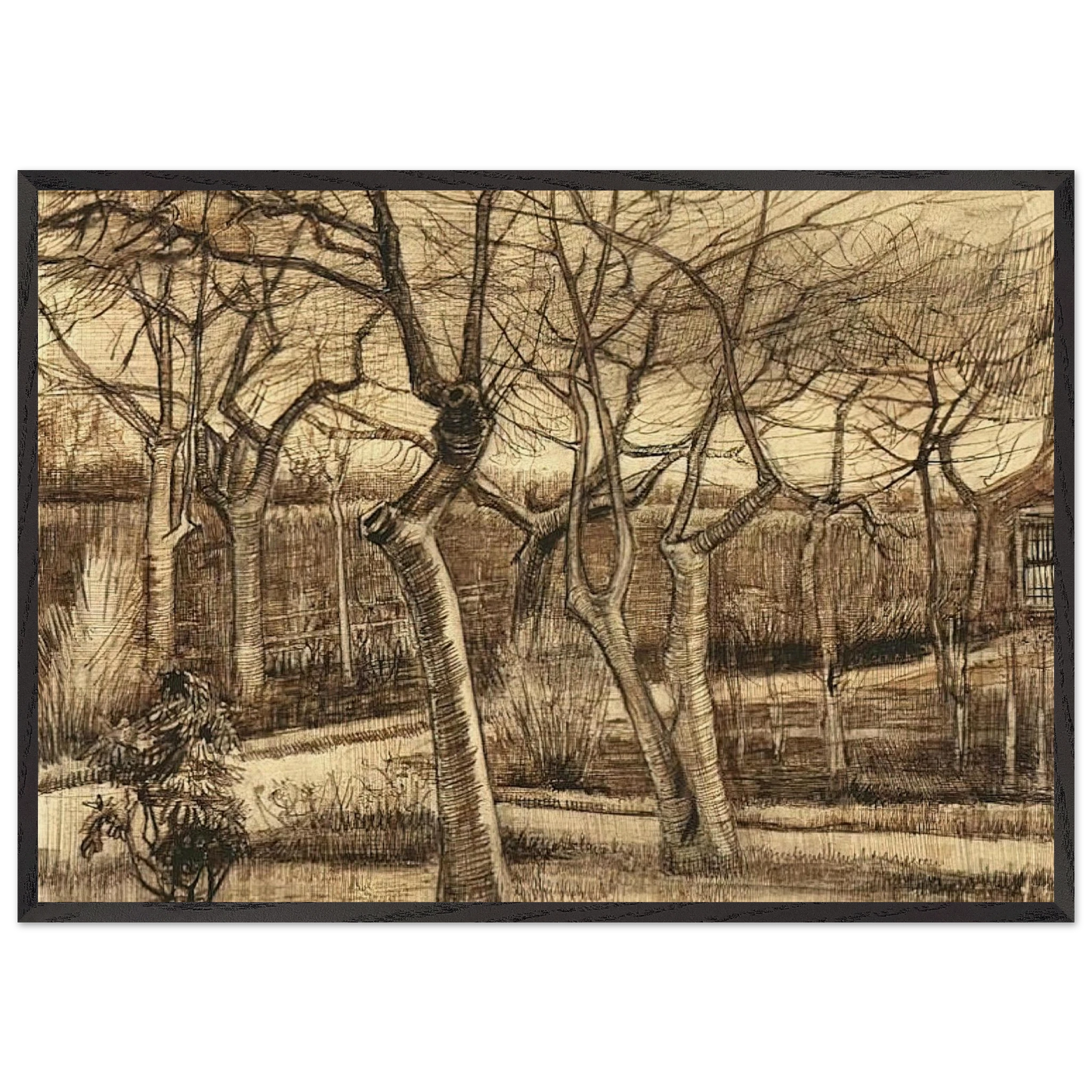 The Vicarage Garden - Vincent van Gogh 70x100 cm / 28x40 inches Framed Art Print – Black Wooden Frame