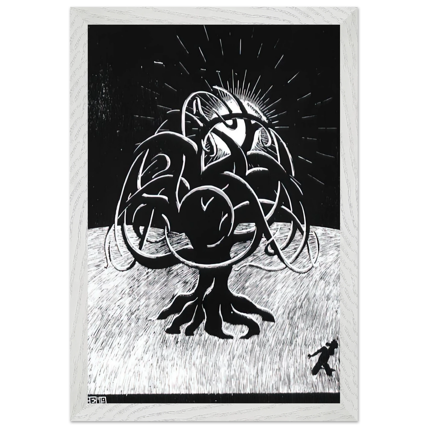 MC Escher - TWON TREE Wall Art - 21x29.7 cm / 8x12" - Premium Wooden Framed Poster With Fine Art Paper-canvas - Black frame