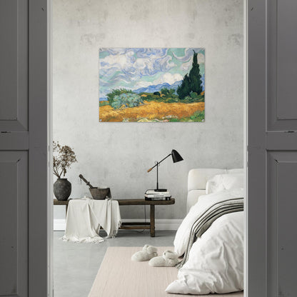 Wheatfield with cypress tree - Vincent van Gogh Acrylic Print - 70x100 cm / 28x40″ inches