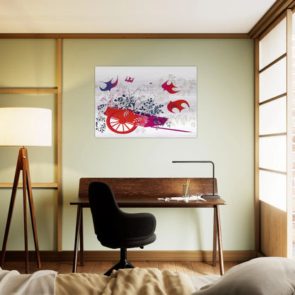 Red Wagon & Foliage - Eyvind Earle Brushed Aluminum Print - 70x100 cm / 28x40 inches | Eyvind Earle Aluminum Print | Eyvind Earle Prints
