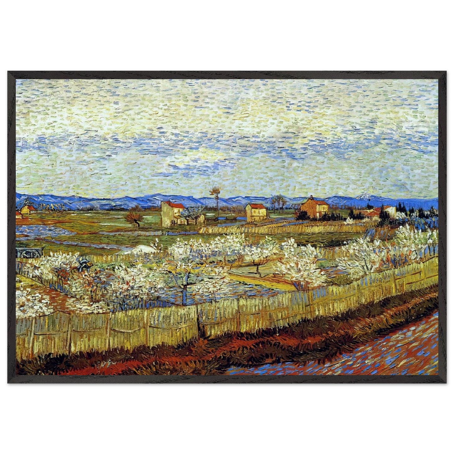 Peach Trees in Blossom - Vincent van Gogh 70x100 cm / 28x40 inches Framed Art Print – Black Wooden Frame