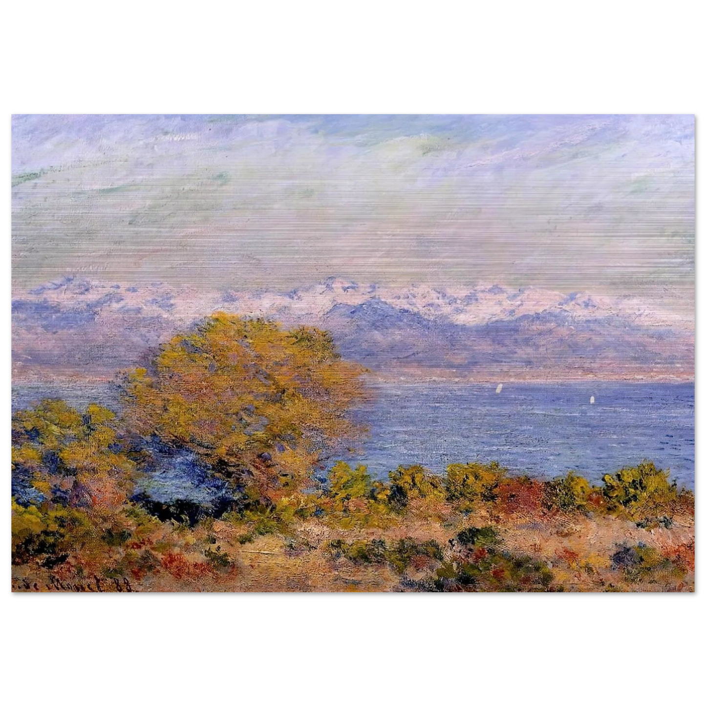 The Alps Seen from Cap d'Antibes - claude monet Brushed Aluminum Print - 70x100 cm / 28x40 inches | claude monet Aluminum Print | claude monet Prints
