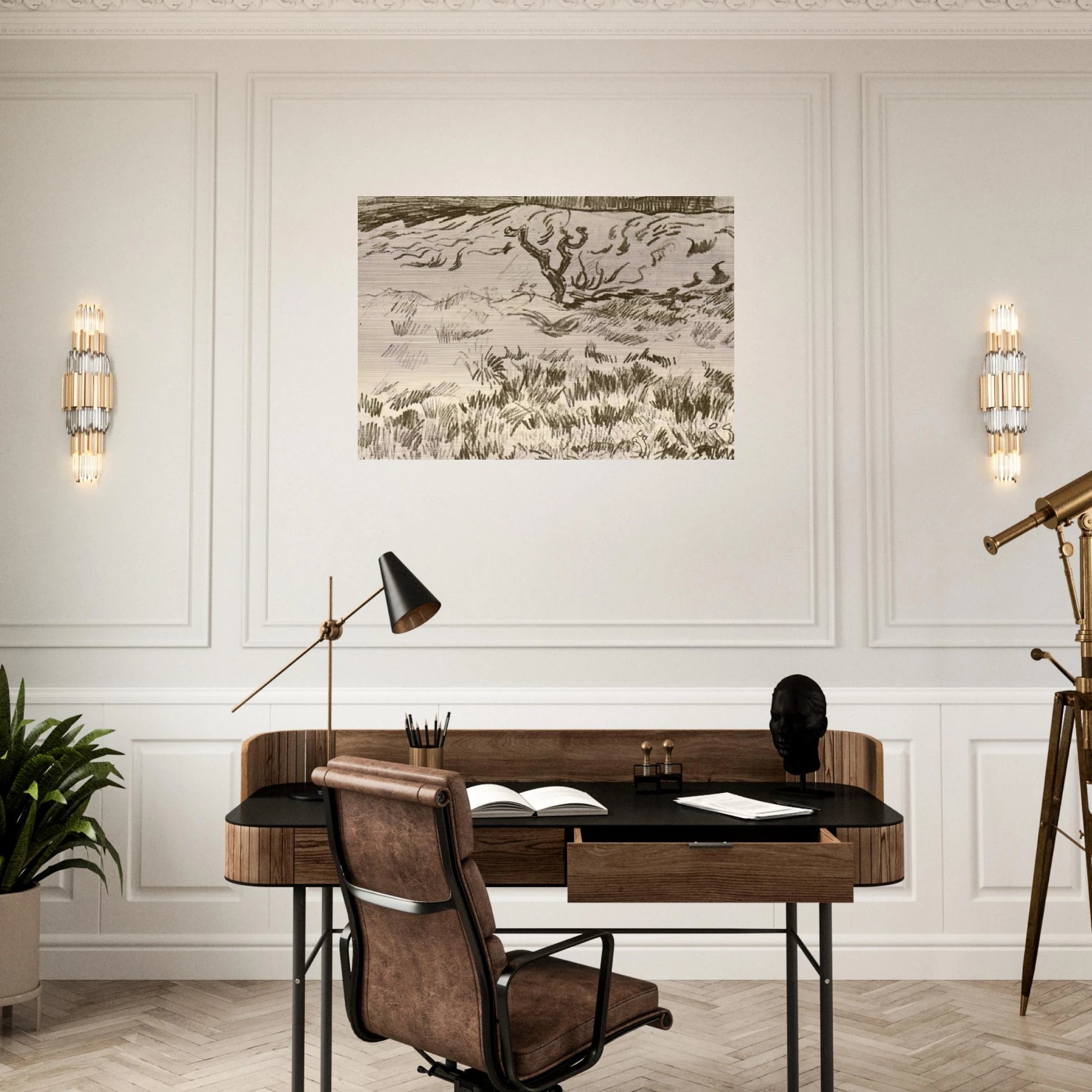 Field with Bare Tree - Vincent van Gogh Brushed Aluminum Print - 70x100 cm / 28x40 inches | Vincent van Gogh Aluminum Print | Vincent van Gogh Prints
