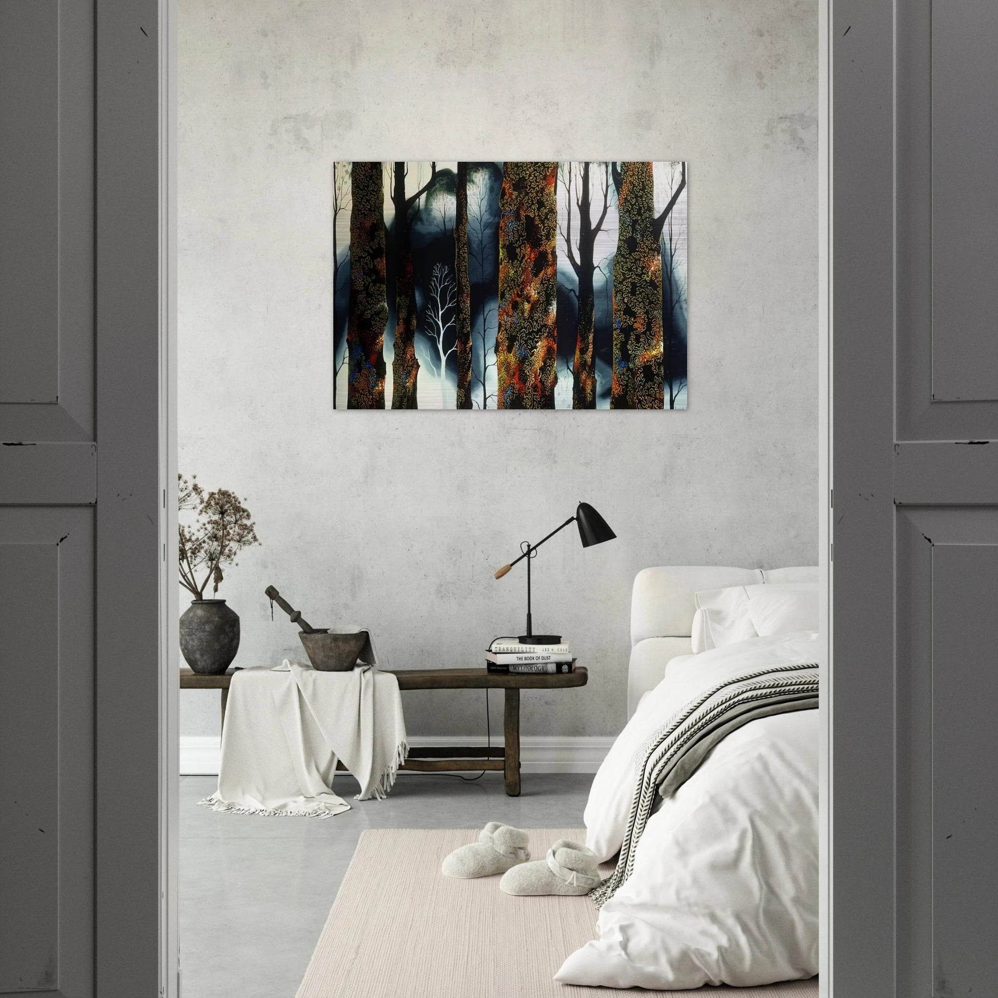 Jewel Trees - Eyvind Earle Brushed Aluminum Print - 70x100 cm / 28x40 inches | Eyvind Earle Aluminum Print | Eyvind Earle Prints