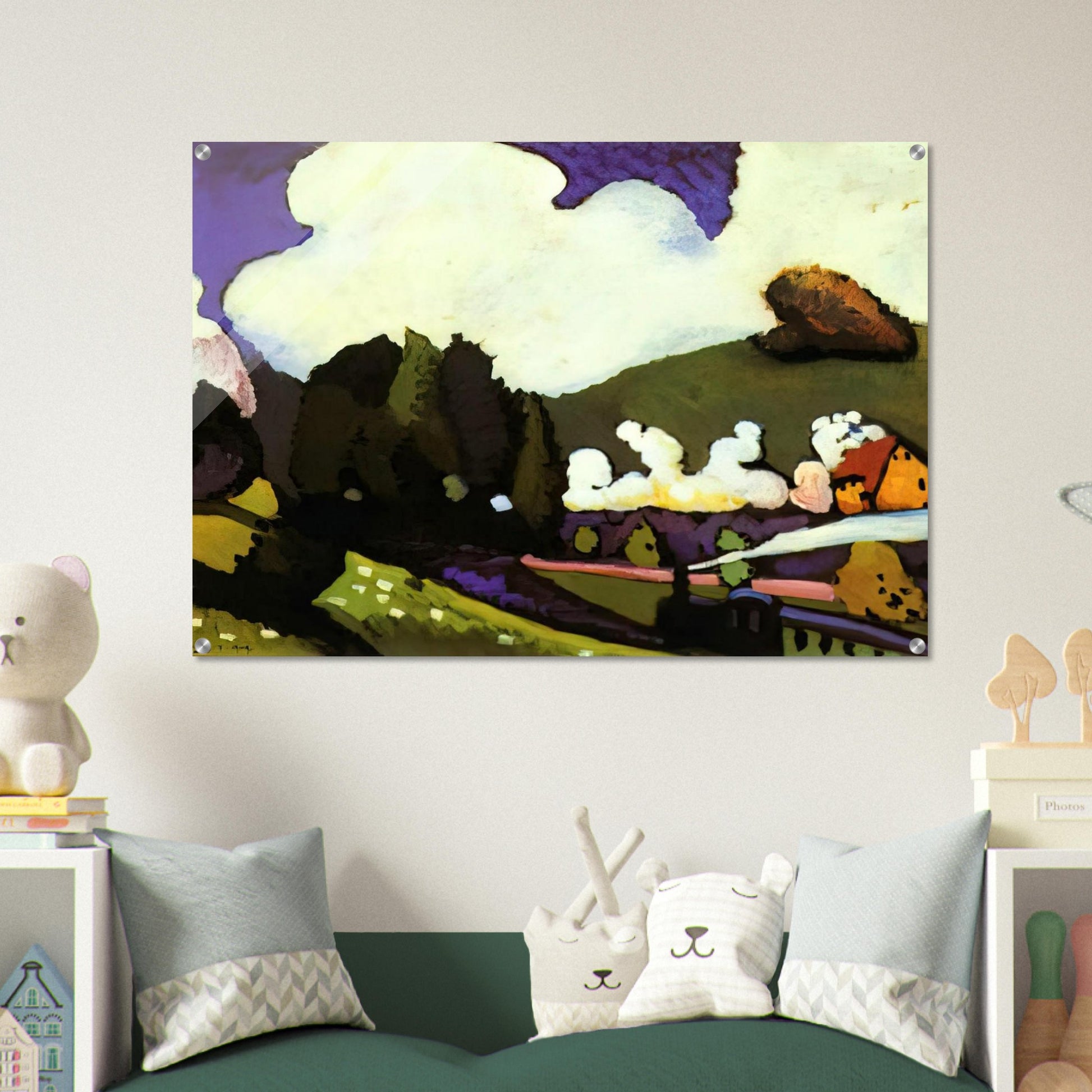 LANDSCAPE WITH A STEAM LOCOMOTIVE 1909 - Wassily Kandinsky Acrylic Print - 70x100 cm / 28x40″ inches