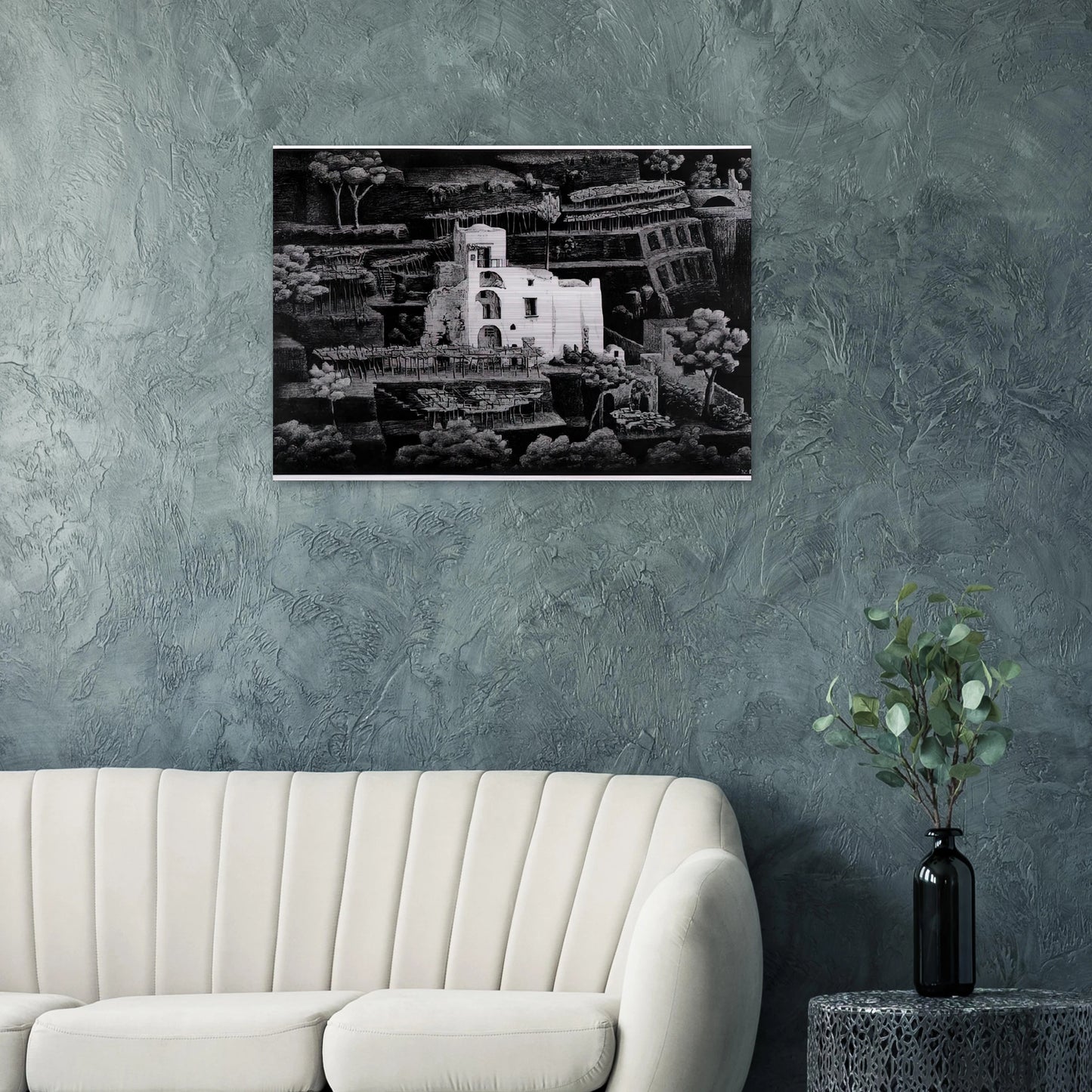 FARMHOUSE RAVELLO - MC Escher Brushed Aluminum Print - 70x100 cm / 28x40 inches | MC Escher Aluminum Print | MC Escher Prints