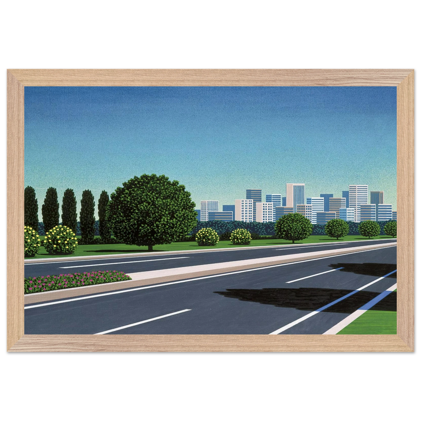Hiroshi Nagai - City Highway Wall Art - 21x29.7 cm / 8x12" - Premium Wooden Framed Poster With Fine Art Paper - White frame