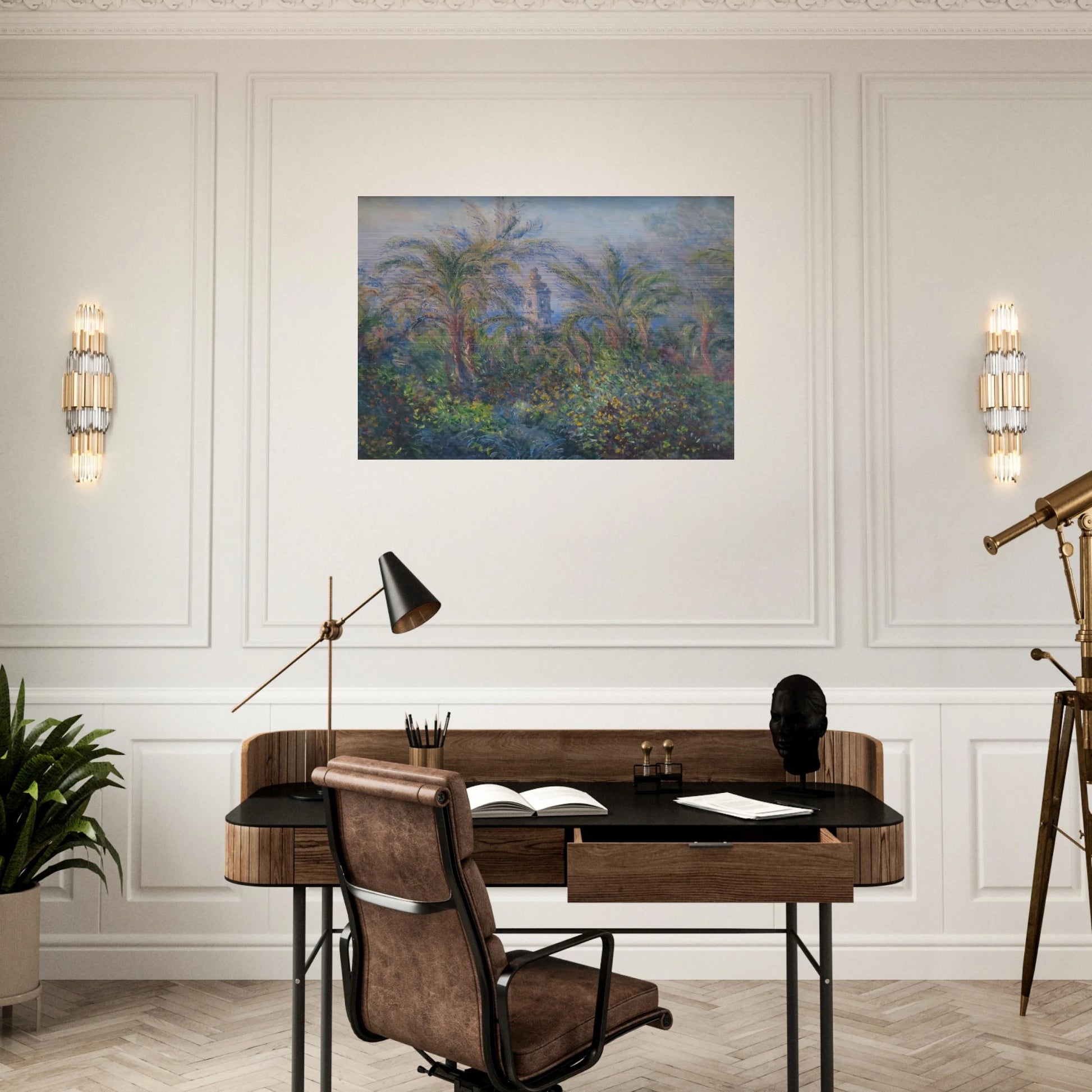 Garden in Bordighera, Impression of Morning - claude monet Brushed Aluminum Print - 70x100 cm / 28x40 inches | claude monet Aluminum Print | claude monet Prints