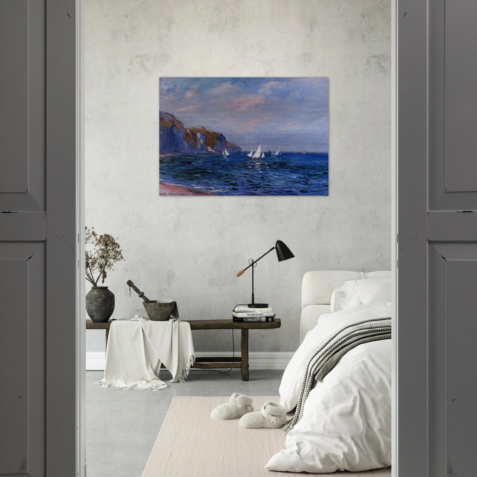Cliffs and Sailboats at Pourville - claude monet Brushed Aluminum Print - 70x100 cm / 28x40 inches | claude monet Aluminum Print | claude monet Prints