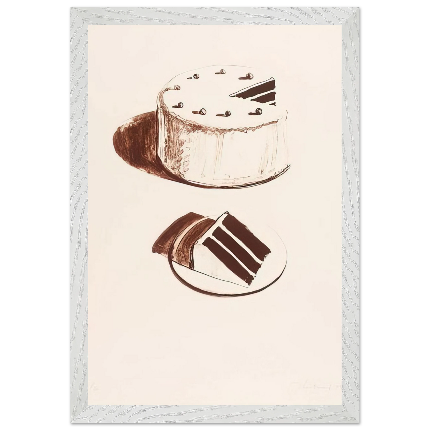 Wayne Thiebaud - Chocolate Cake - 1971 Wall Art - 60x80 cm / 24x32 inches - Premium Wooden Framed Poster With Fine Art Paper-canvas - Black frame