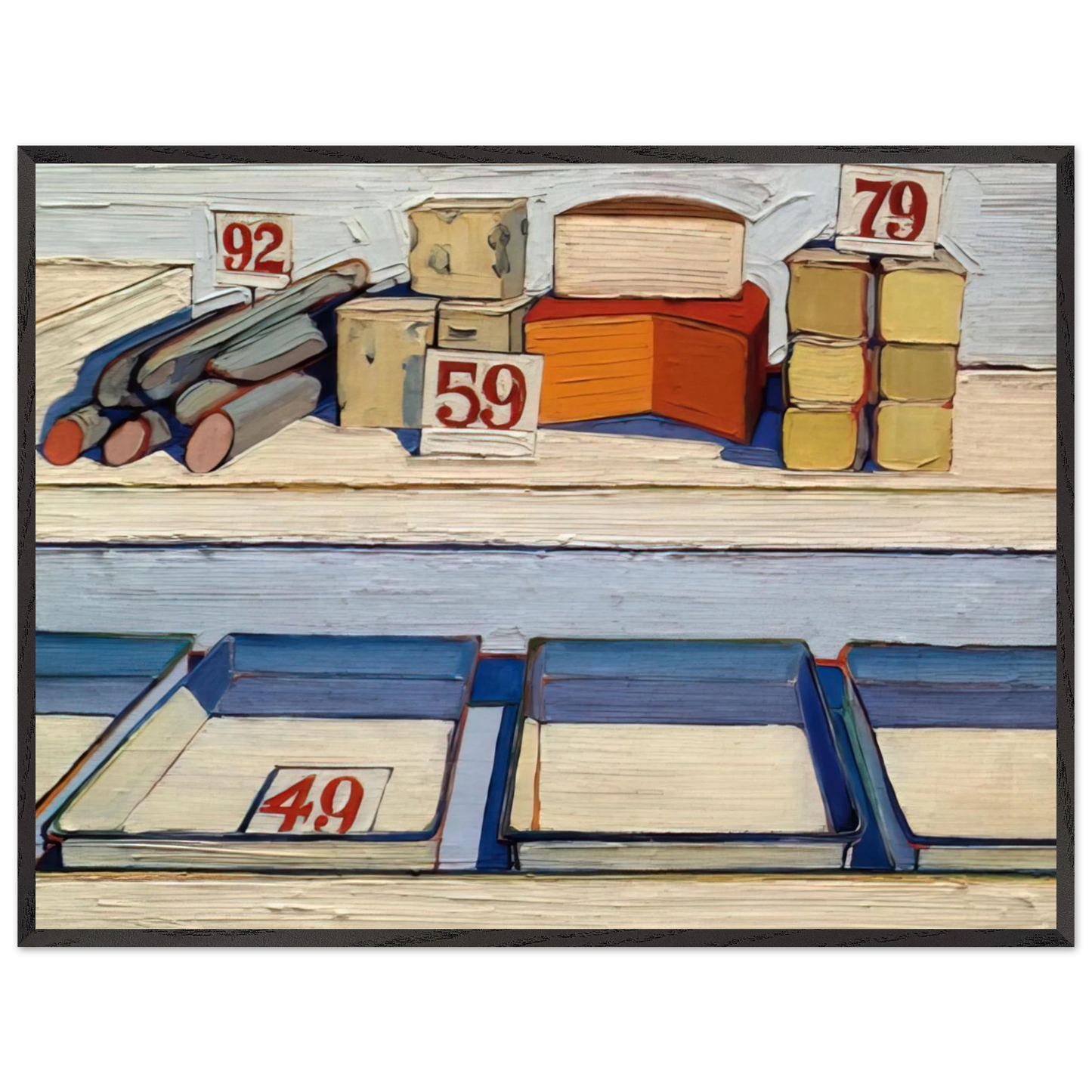 Wayne Thiebaud - Delicatessen Counter - 1962 Wall Art - 30x40 cm / 12x16 inches - Premium Wooden Framed Poster With Fine Art Paper-canvas - White frame